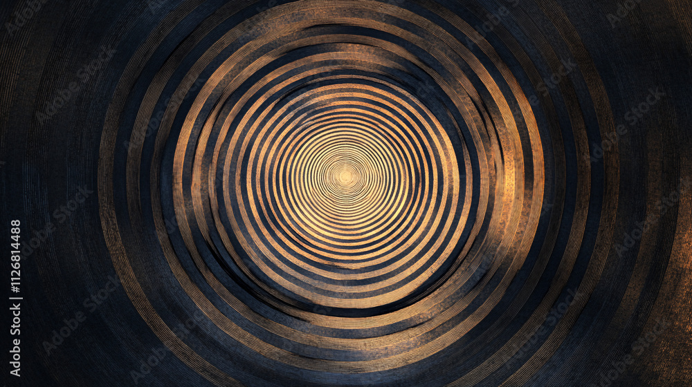 Poster abstract concentric circles, radiating from the center in alternating dark and light shades, evoking