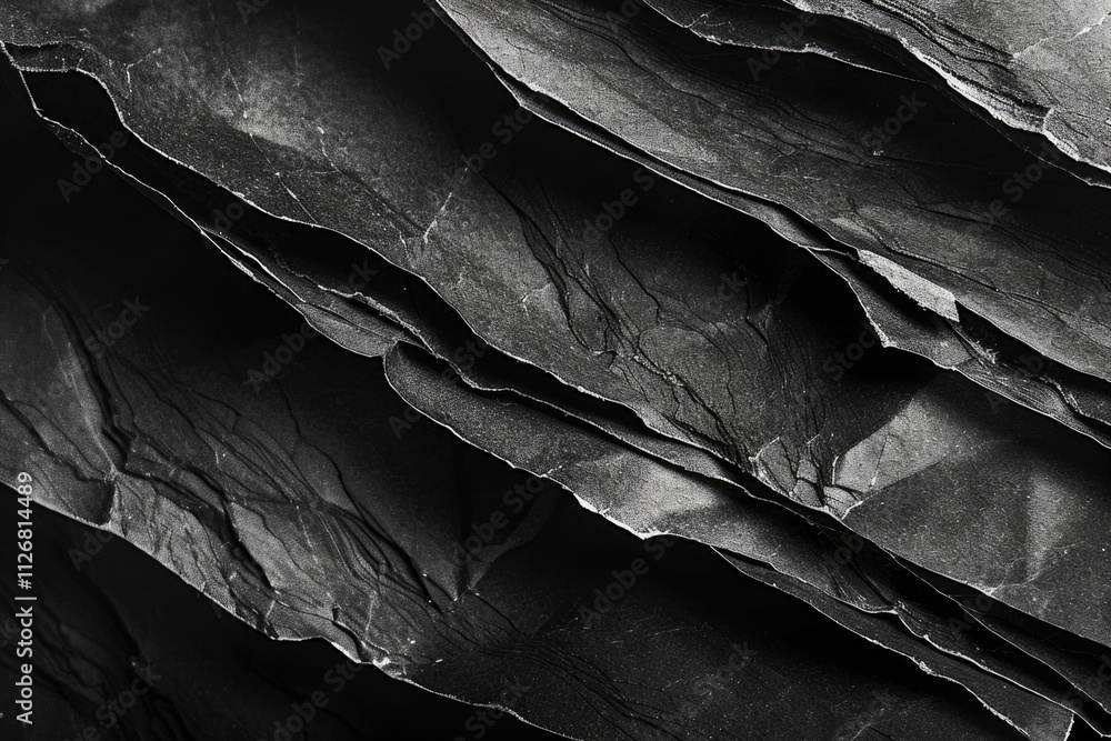 Poster the image is a close up of a black rock with a lot of texture. the rock appears to be made of paper,