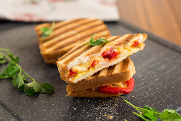 grilled fried bread toasts with filling inside