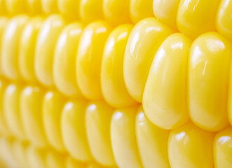 Close-up fresh ripe bright yellow corn  kernels, macro