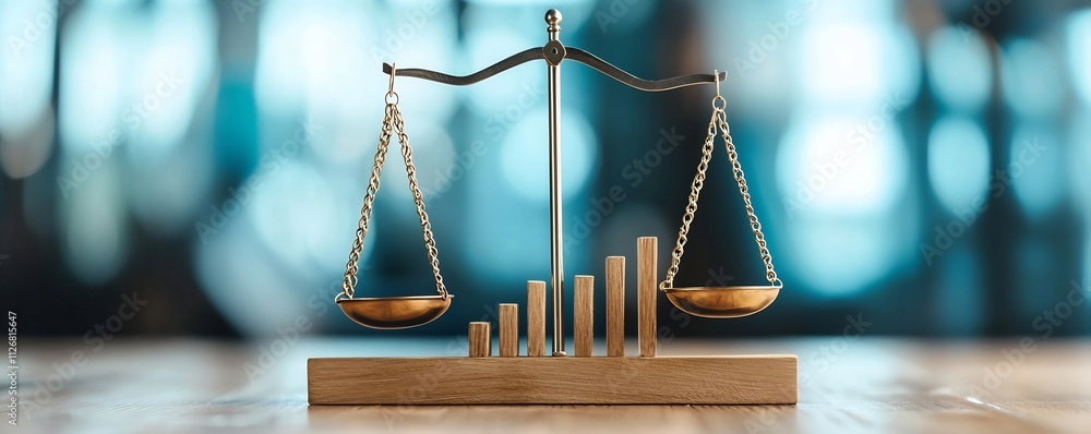 Poster balanced scales with one side rising steadily symbolizing steady and consistent investment gains and