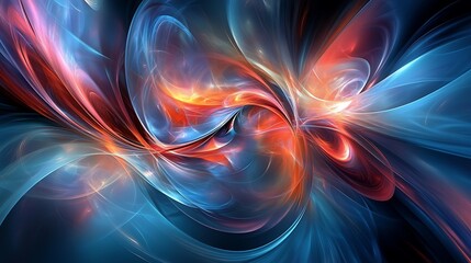 Obraz premium Abstract swirling fractal art with vibrant blue, red, and orange hues.