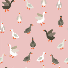 Ducks funny cute seamless pattern animals zoo wildlife illustration	
