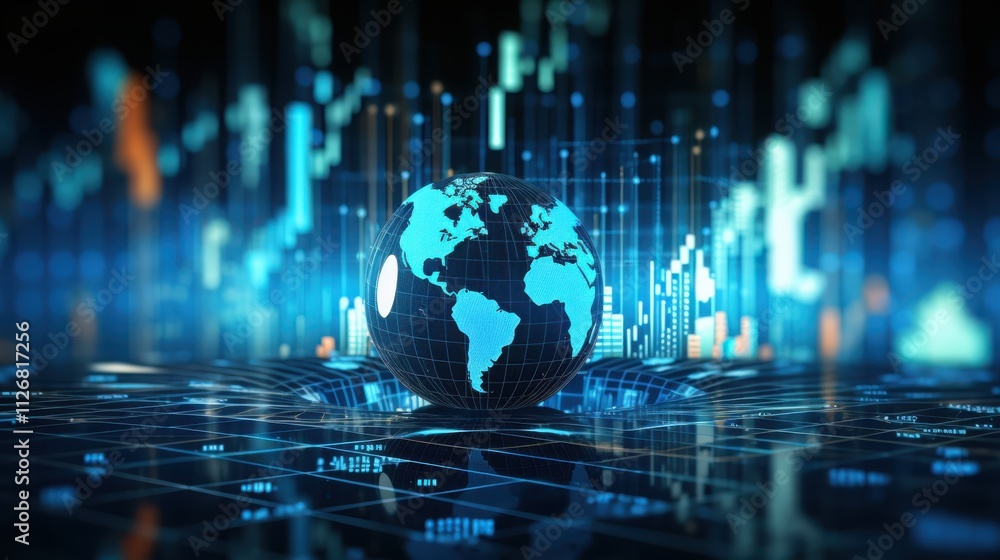 Poster global network data visualization digital world
