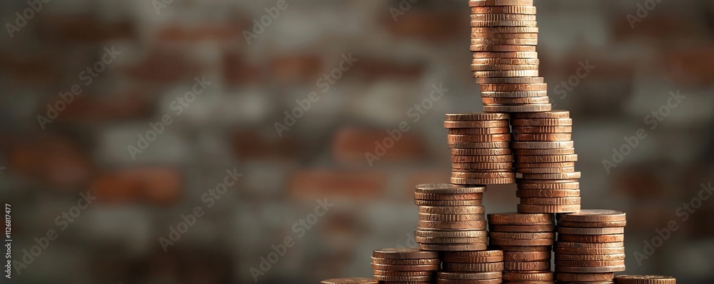 Poster bricks forming a stable foundation with coins rising like a tower symbolizing the concept of secure 