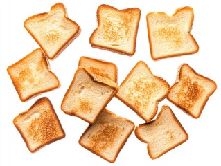 Fototapeta premium Close up of toasted bread with a variety of shapes and sizes. The bread is toasted and has a crispy texture