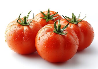 Four Red Tomatoes With Water Droplets Isolated On White Background