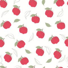 Seamless pattern with pomergranate, on white. Vector illustration .