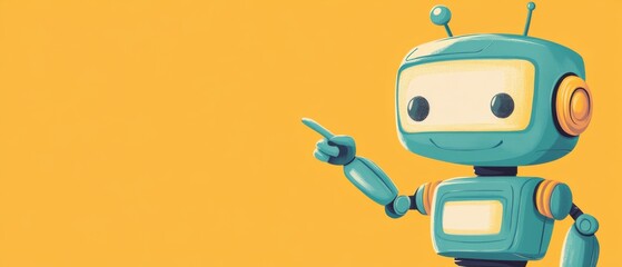 Friendly Retro Robot Pointing, Indicating Direction,  Digital Illustration