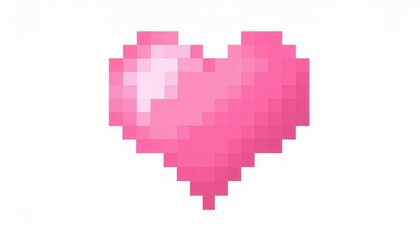Fototapeta premium Pixelated Pink Heart Illustration. Vibrant Retro 8-Bit Digital Art Symbolizing Love, Affection, and Nostalgia, Perfect for Valentine's Day Graphics, Gaming Themes, or Creative Design Projects