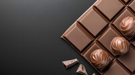 Obraz premium An exquisite chocolate truffle, artfully arranged in the center of a stark black background, highlights the craftsmanship and texture of the confection. Soft shadows enhance its three-dimensional