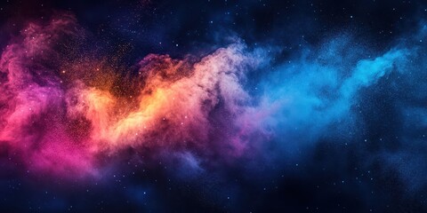 Fototapeta premium A dynamic crowd throwing multicolor powders into the air, vibrant patterns forming in radiant clouds, space for text.