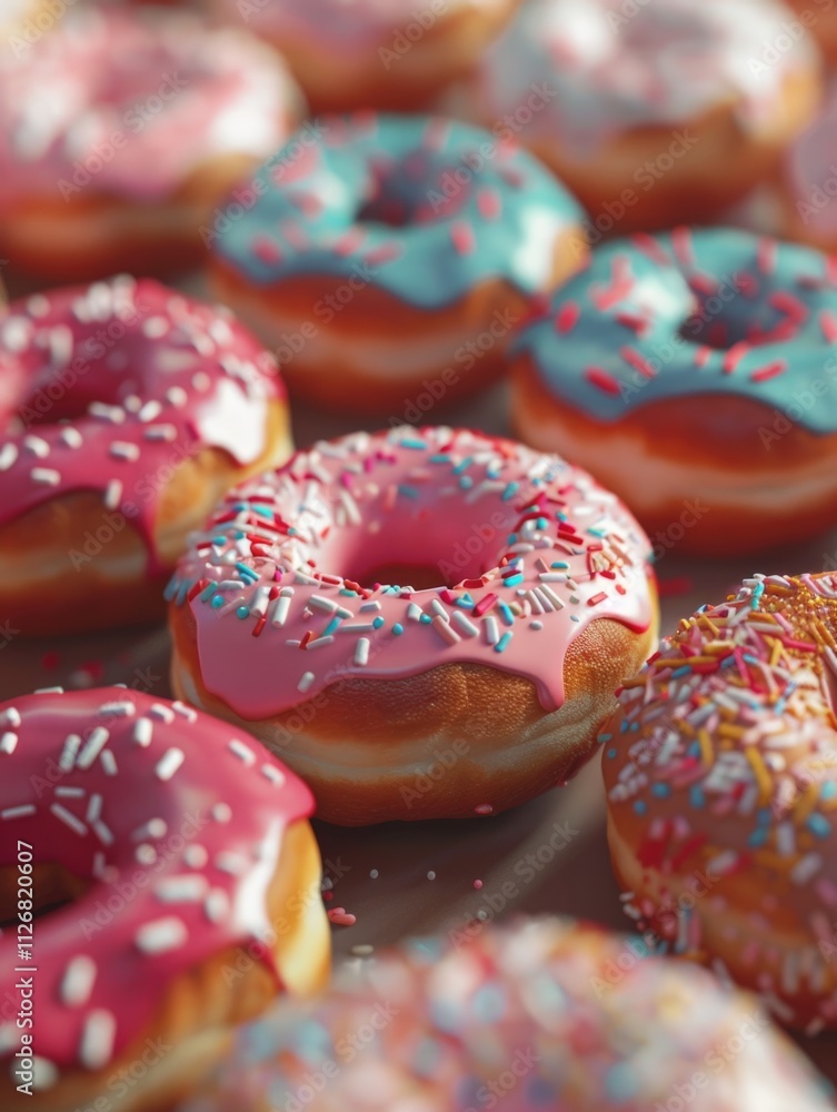 Aufkleber row of colorful donuts with sprinkles on top. the donuts are arranged in a way that they look like t
