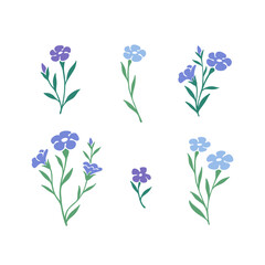 Handdraw flower print. Stylized flax flower illustration for prints, clothing, pattern, packaging and postcards.