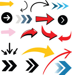 A dynamic collection of arrows and charts in vibrant colors, ideal for infographics and data presentation