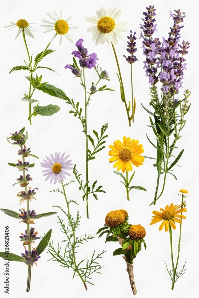 Poster collection of flowers in various colors and sizes. the flowers are arranged in a way that creates a 