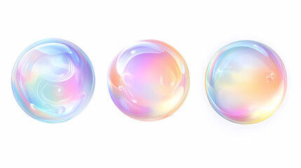 Set of 3d circle shape iridescent holographic bubble with gradient color pastel elements design, isolated on white background, png. Opalescent. Illustration