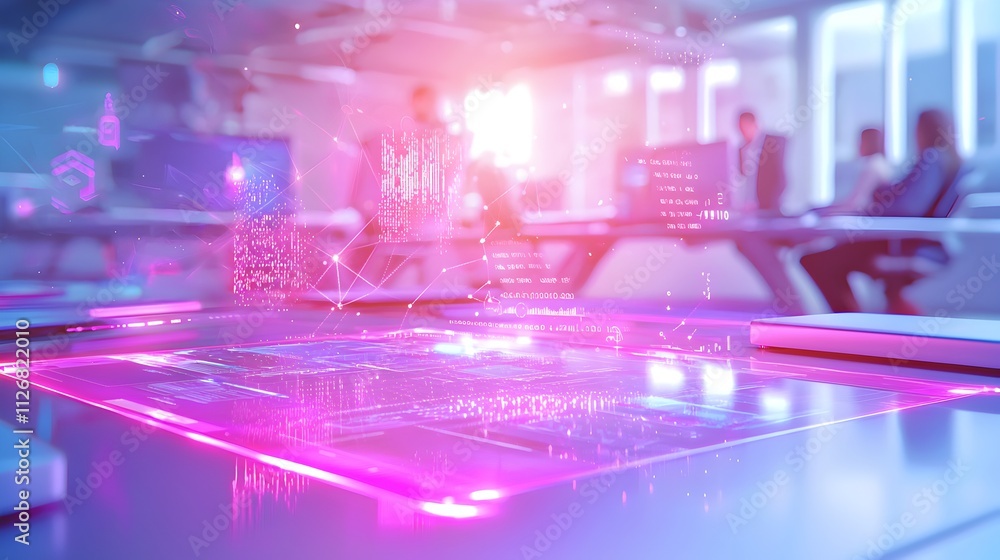 Poster a computer monitor with a pink background and a man in the foreground