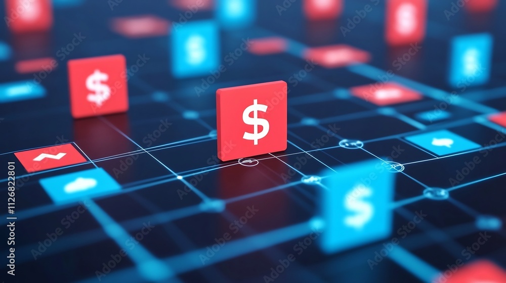 Poster interconnected 3d abstract representation of tax filing and financial elements