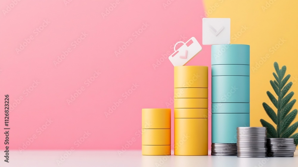 Poster 3d bar graph with tax submission progress and digital payment icon representing secure online