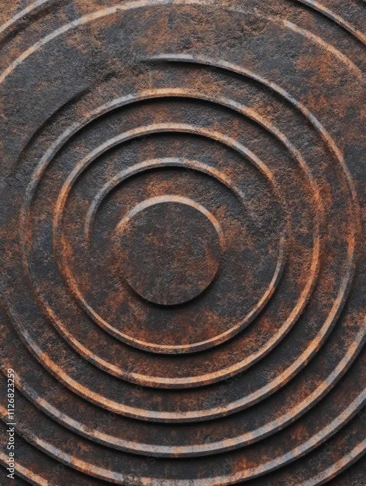 Poster the image is a close up of a circle with a lot of rust on it. the circle is surrounded by a lot of o