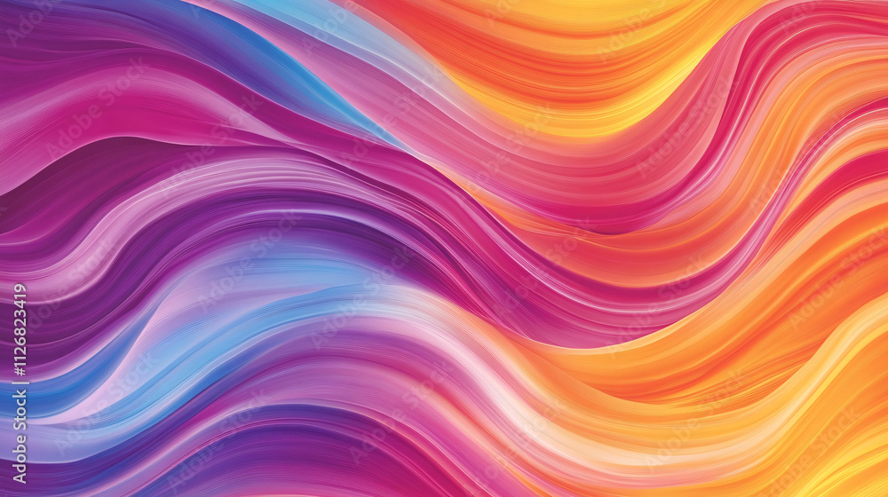 Poster abstract gradient waves, flowing across the canvas in vibrant hues, creating a smooth, hypnotic patt