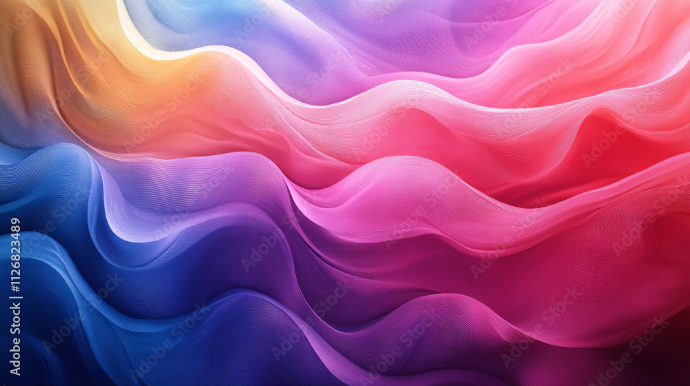 Poster abstract gradient waves, flowing across the canvas in vibrant hues, creating a smooth, hypnotic patt