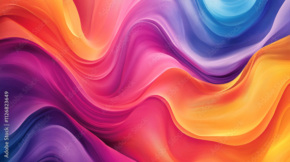 Poster abstract gradient waves, flowing across the canvas in vibrant hues, creating a smooth, hypnotic patt