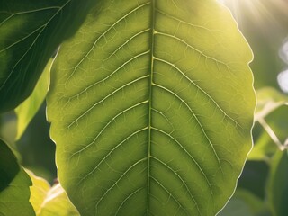 Leaf veins with soft sunlight shining through them