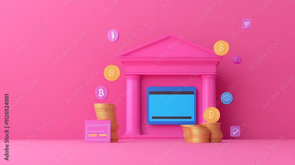 Aufkleber secure 3d of an online tax submission payment gateway with floating financial symbols