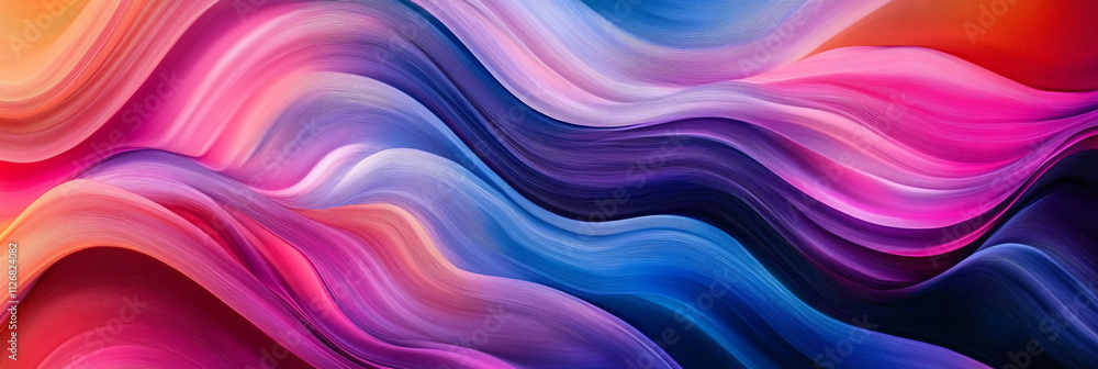 Poster abstract gradient waves, flowing across the canvas in vibrant hues, creating a smooth, hypnotic patt