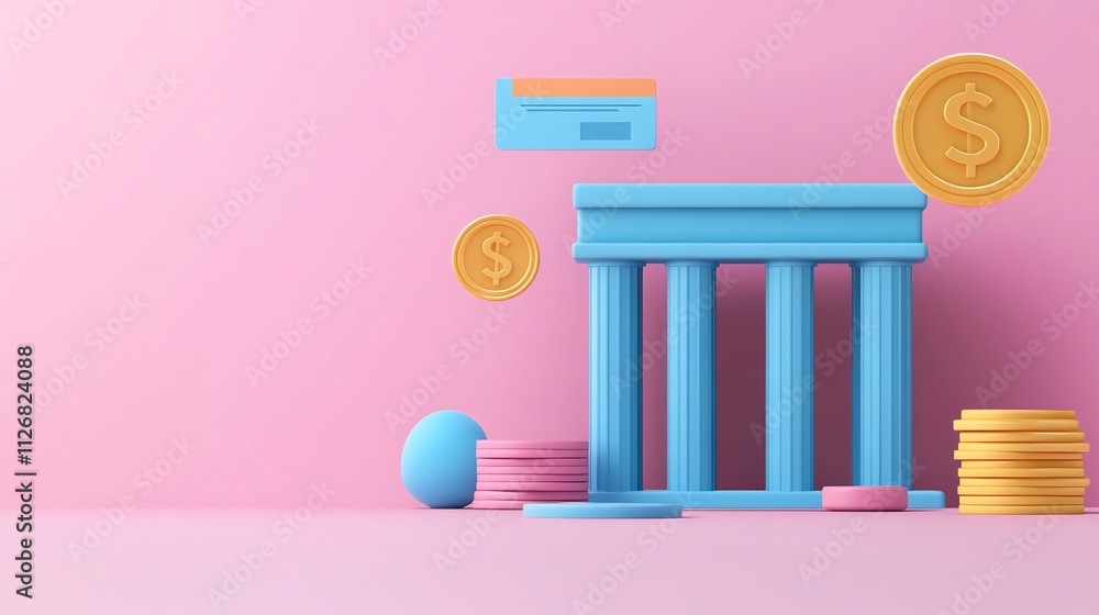 Aufkleber secure 3d of a payment gateway for tax submission with floating financial symbols