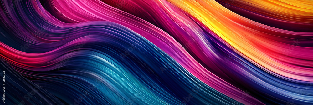 Poster abstract illustration of swirling colorful lines, creating a dynamic, fluid motion with vibrant grad