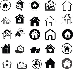 A set of business-related icons in black and white, covering various concepts like teamwork, communication, and productivity