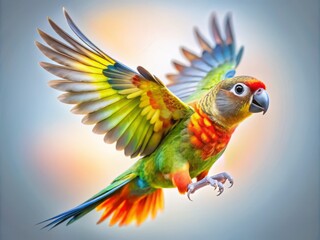 Obraz premium Conure Bird Double Exposure Photography: Flying Parrot PNG, Avian Flight, Exotic Bird Image, Colorful Bird, Tropical Bird, Full Body Conure, Isolated Bird, High Resolution Bird Photo