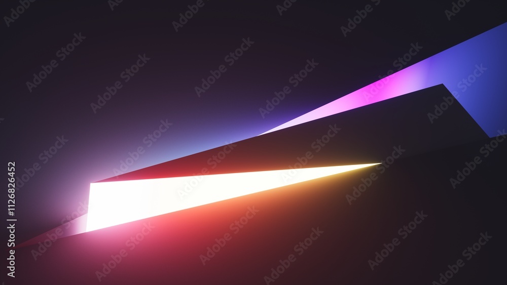 Aufkleber 3d render. abstract geometric neon background. trendy wallpaper of zigzag shape glowing with multico