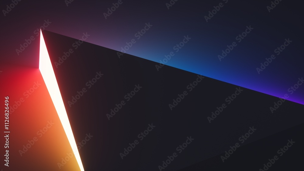Poster 3d render. abstract minimalist background with glowing geometric zigzag shapes and gradient neon lig