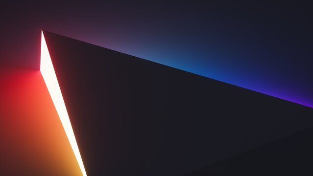 3d render. Abstract minimalist background with glowing geometric zigzag shapes and gradient neon light. Trendy wallpaper with ambient vibes