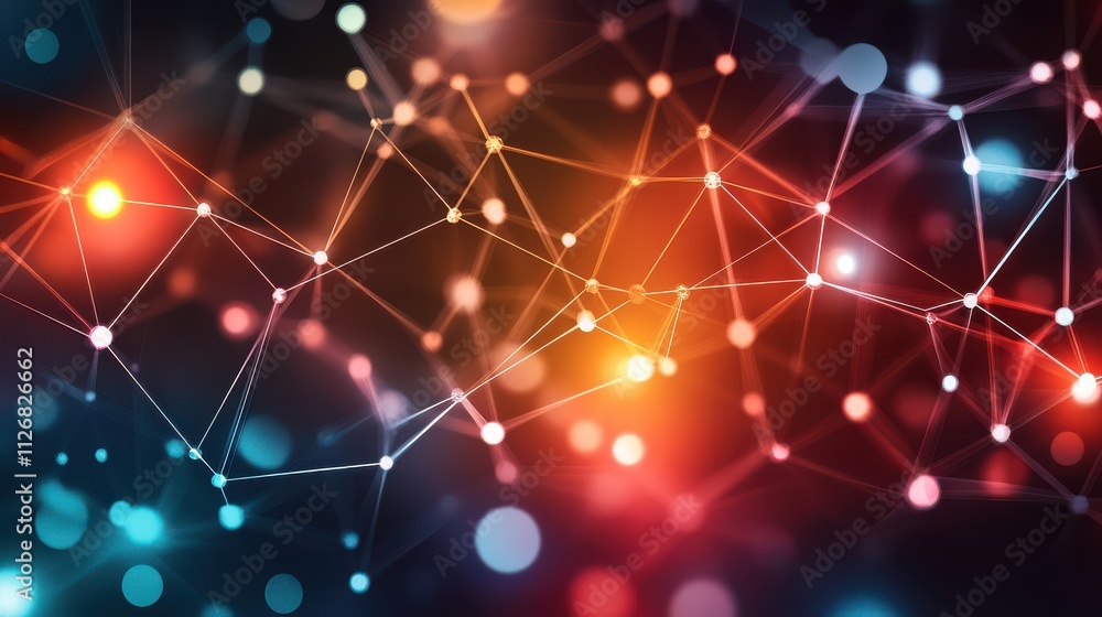 Poster abstract background with interconnected lines and glowing dots representing technological innovation