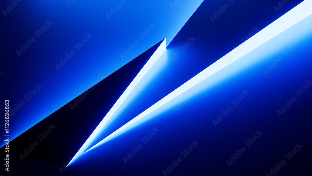 Poster 3d render. abstract geometric wallpaper. sharp triangular zigzag shapes illuminated by bright neon b