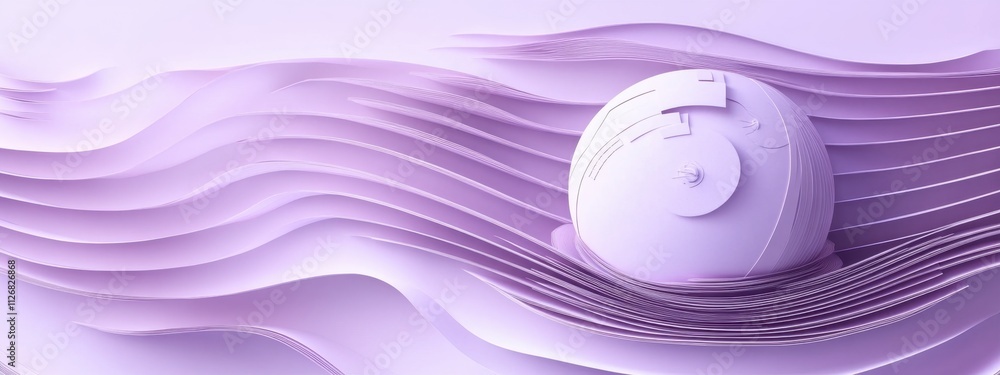 Poster abstract lavender sphere resting on a serene wave pattern background: a 3d rendered minimalist desig