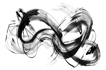 Vector Abstract black brush curl. Grunge brushstroke freehand ink decor. BlackVector and white engraved ink art. Isolated brush splash illustration element.
