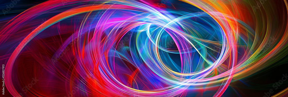 Aufkleber abstract lines and circles converging into a vortex, with bright neon colors creating a sense of dep