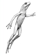 Leaping Amphibian A Pen and Ink Drawing of a Frog