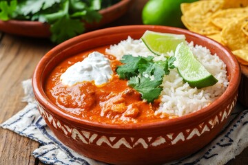 Vibrant Mexican Mole with Rice and Fresh Ingredients
