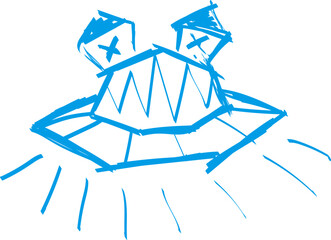 neon creepy graffiti in trendy street style Y2K abstract evil UFO