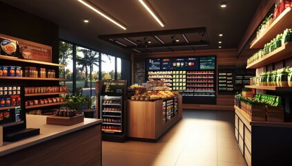 A visually stunning representation of a commercial space incorporating a POS terminal.