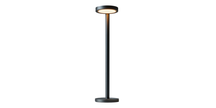Modern floor lamp with circular head isolated on transparent background
