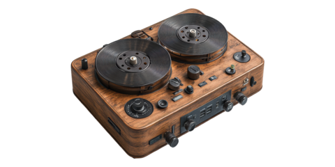 Vintage reel-to-reel tape recorder isolated on transparent background
