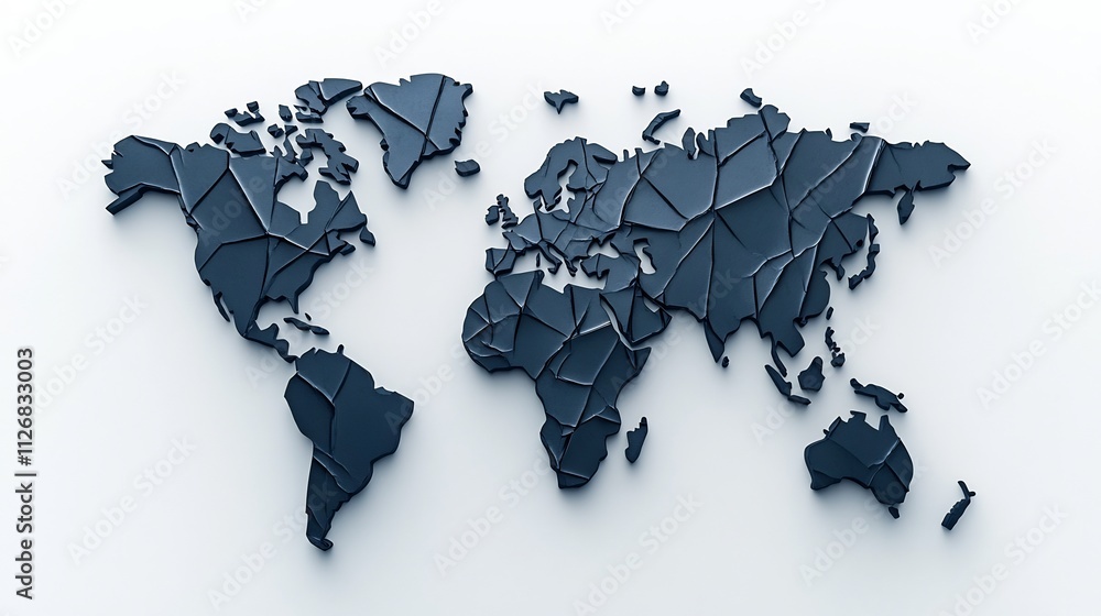 Poster abstract metallic shards world map on white background